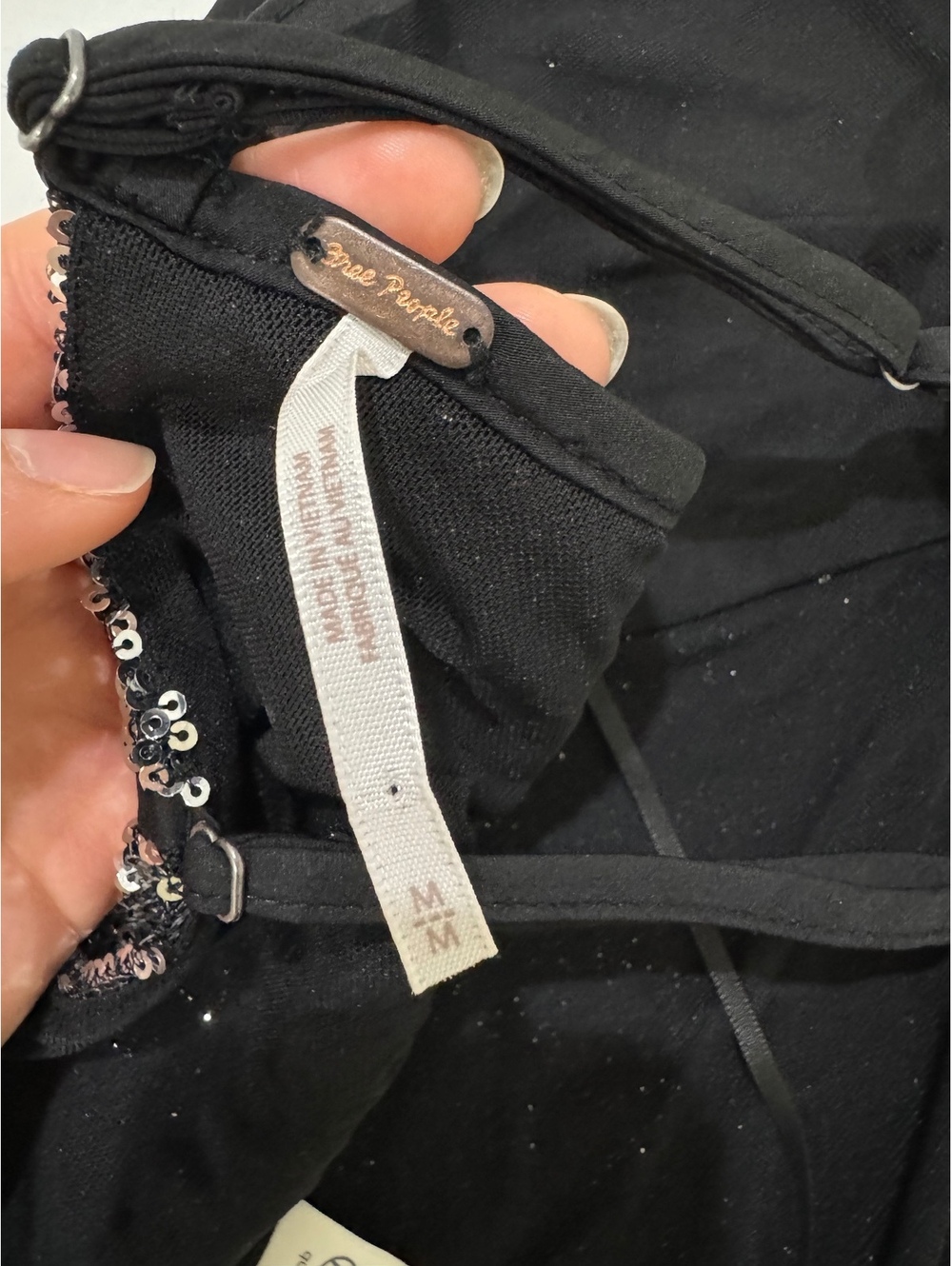 Free People Sequin High Neck Strappy Back Tank Top Silver Black Medium - Picture 6 of 9